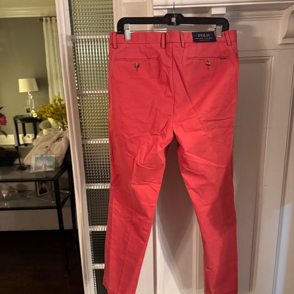 NWT Men Ralph Lauren Polo Logo Chino Slim Fit Flat Front Pants Sz 34x32 Red - Picture 4 of 12